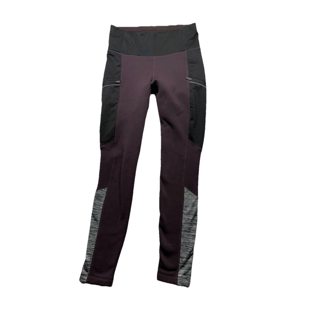 Athleta Colorblock Powerlift 2.0 Fleece Lined Leggings in Purple Black Grey M
